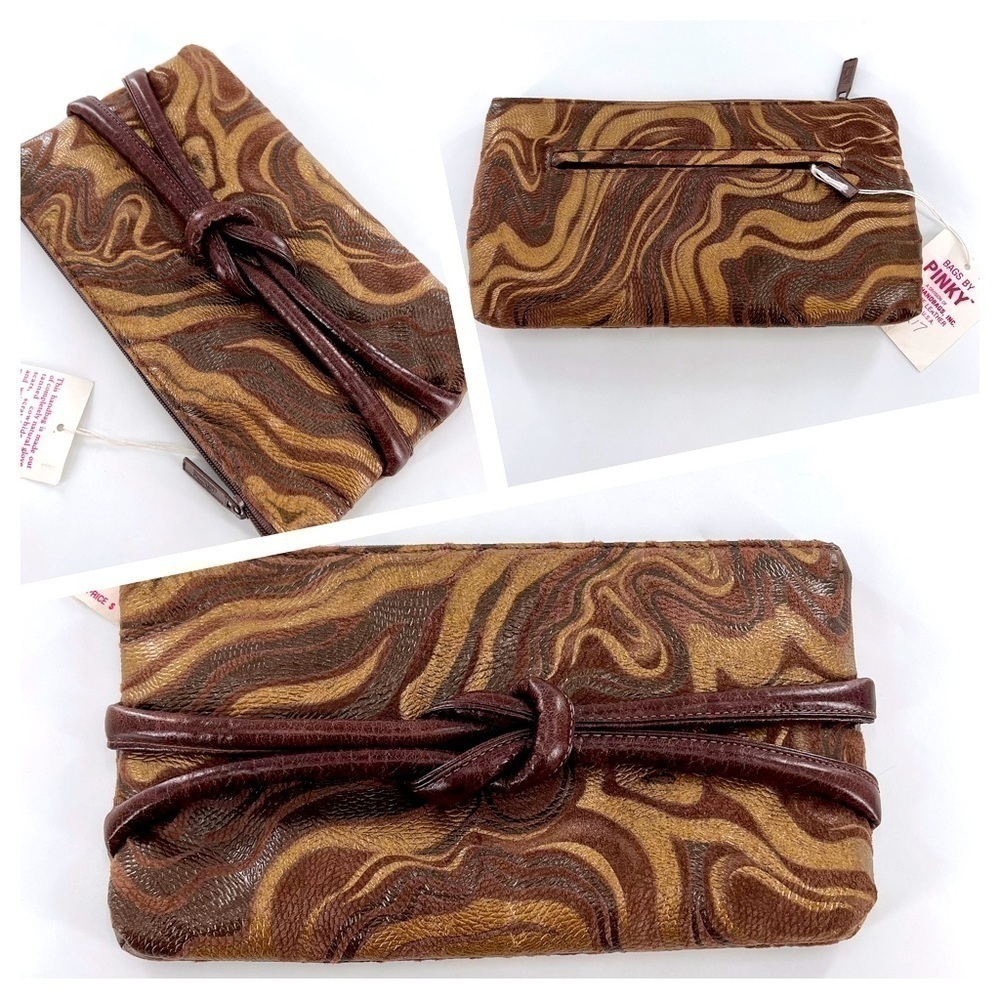 Bags by PINKY clutch, vtg/retro 80's leather, Brown/Bronze made in USA